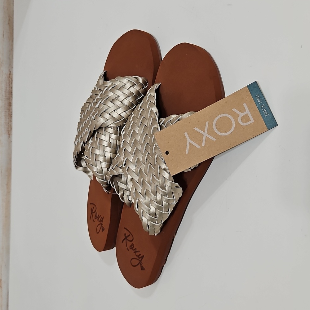 NWT Roxy Roselani Metallic Braided Woven Sandals 7 - Picture 2 of 6